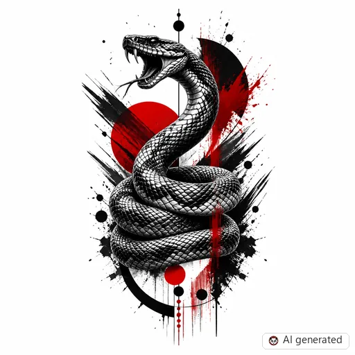Snake tattoo design in Trash Polka style
