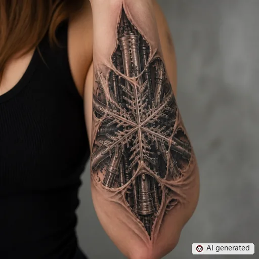 Snowflake tattoo design in Biomechanical style