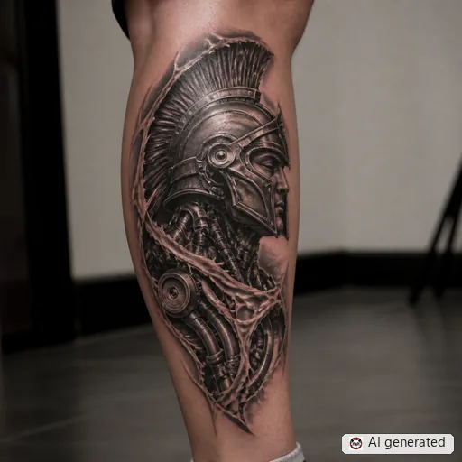 Spartan tattoo design in Biomechanical style