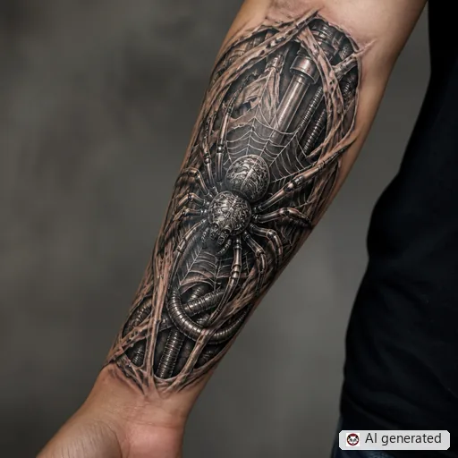 Spider tattoo design in Biomechanical style