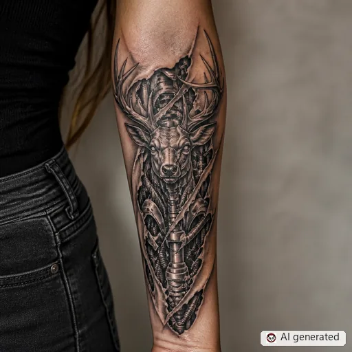 Stag tattoo design in Biomechanical style