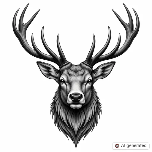Stag tattoo design in Black & Grey style