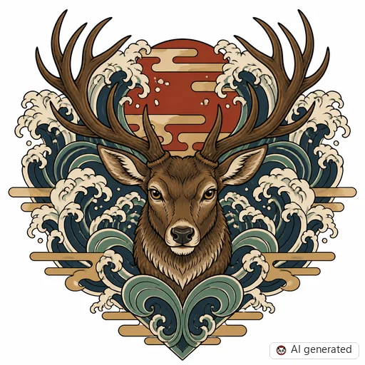 Hirsch-Tattoo-Entwurf im Stil Japanisch (Irezumi)