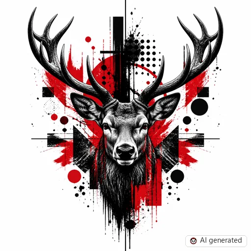 Stag tattoo design in Trash Polka style