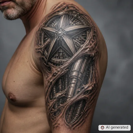 Star tattoo design in Biomechanical style
