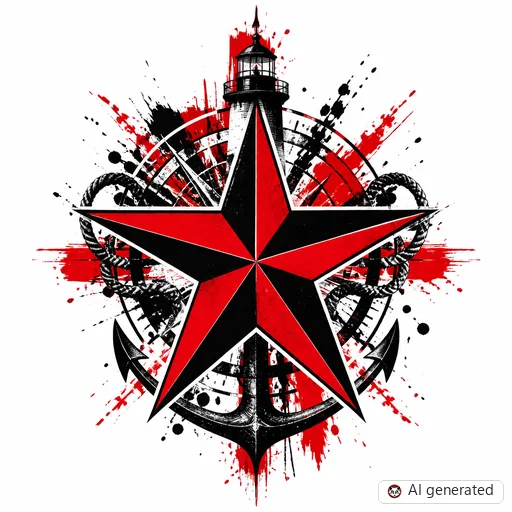 Star tattoo design in Trash Polka style