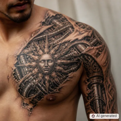 Sun tattoo design in Biomechanical style