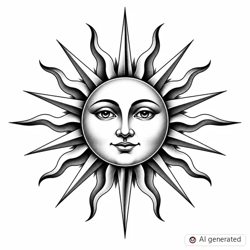 Sun tattoo design in Black & Grey style