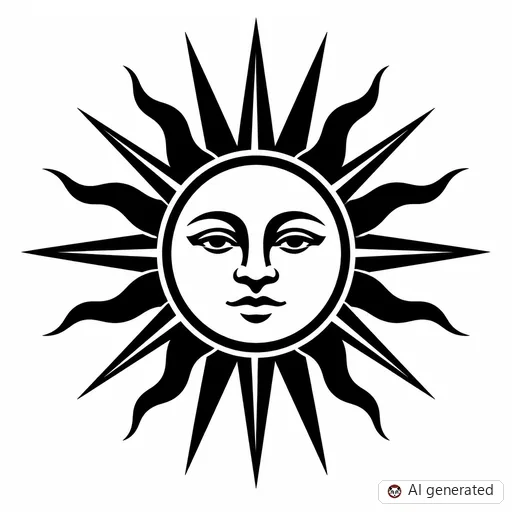 Sun tattoo design in Blackwork style