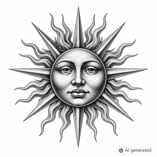 Sonne-Tattoo-Entwurf im Stil Chicano