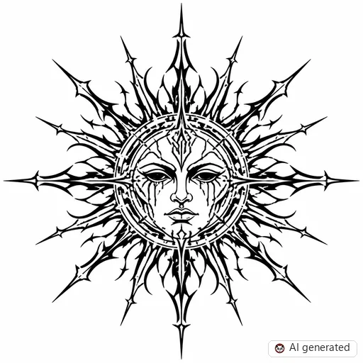 Sun tattoo design in Cybersigilism style