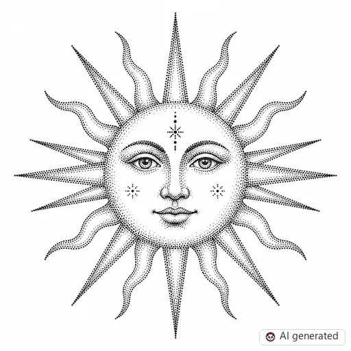 Sun tattoo design in Dotwork style