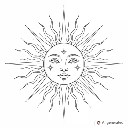 Sun tattoo design in Fine-Line style