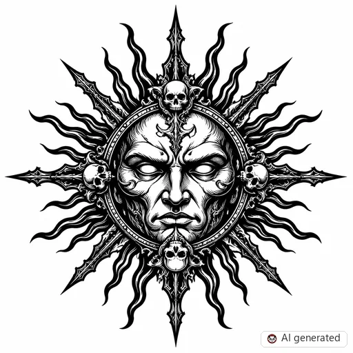 Disegno di tatuaggio Sole in stile Gothic