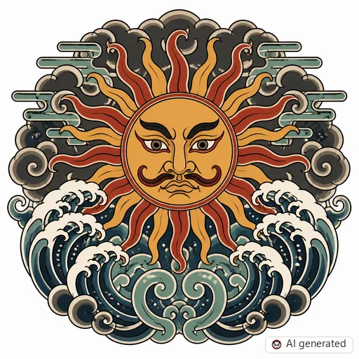 Sonne-Tattoo-Entwurf im Stil Japanisch (Irezumi)