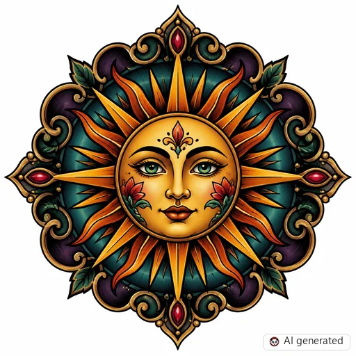 Sonne-Tattoo-Entwurf im Stil Neo-Traditional