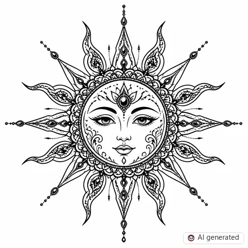 Sun tattoo design in Ornamental style