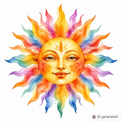 Sun tattoo design in Watercolor style