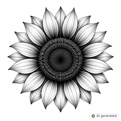 Sunflower tattoo design in Black & Grey style