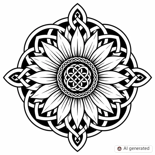 Disegno di tatuaggio Girasole in stile Celtico