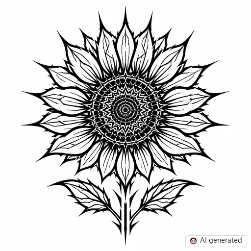 Sunflower tattoo design in Cybersigilism style