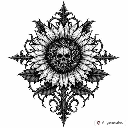 Disegno di tatuaggio Girasole in stile Gothic