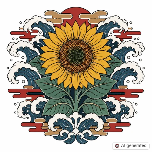 Sonnenblume-Tattoo-Entwurf im Stil Japanisch (Irezumi)