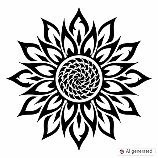Sunflower tattoo design in Tribal style