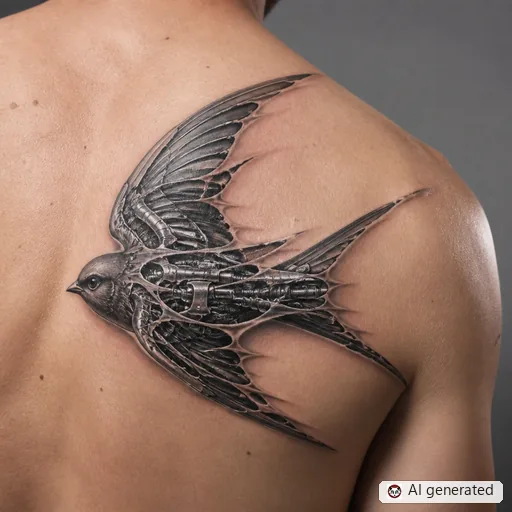 Swallow tattoo design in Biomechanical style