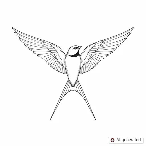 Swallow tattoo design in Fine-Line style