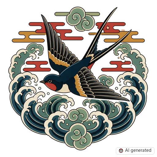 Schwalbe-Tattoo-Entwurf im Stil Japanisch (Irezumi)