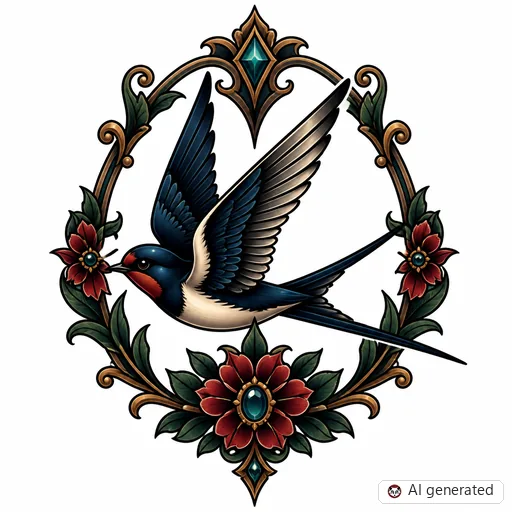Schwalbe-Tattoo-Entwurf im Stil Neo-Traditional
