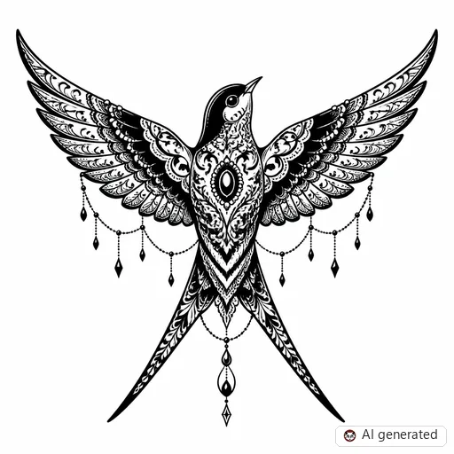 Swallow tattoo design in Ornamental style