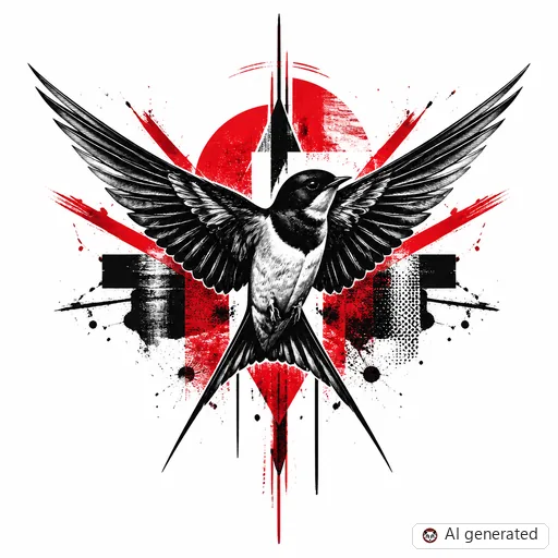 Swallow tattoo design in Trash Polka style