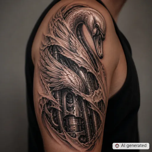 Swan tattoo design in Biomechanical style