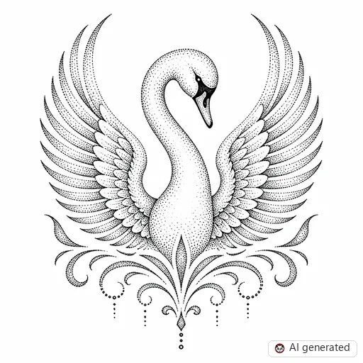 Swan tattoo design in Dotwork style