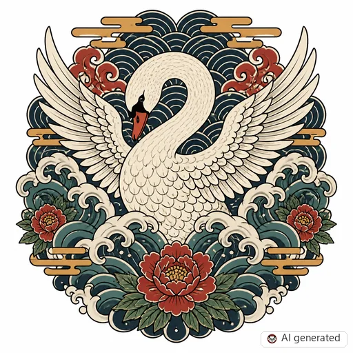 Schwan-Tattoo-Entwurf im Stil Japanisch (Irezumi)