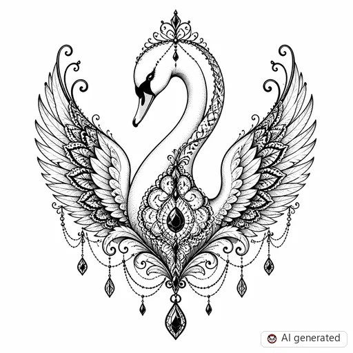 Swan tattoo design in Ornamental style