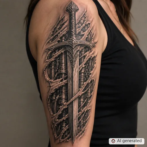 Sword tattoo design in Biomechanical style