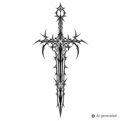 Sword tattoo design in Cybersigilism style