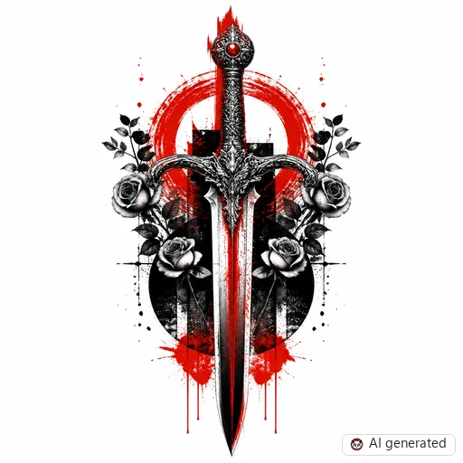 Sword tattoo design in Trash Polka style