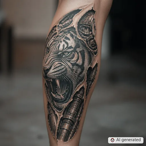 Tiger tattoo design in Biomechanical style
