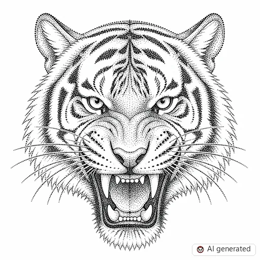Tiger tattoo design in Dotwork style