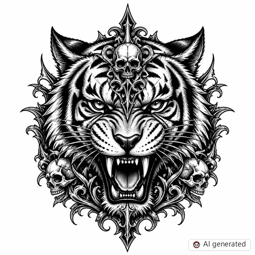 Disegno di tatuaggio Tigre in stile Gothic