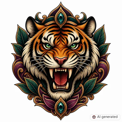 Tiger-Tattoo-Entwurf im Stil Neo-Traditional