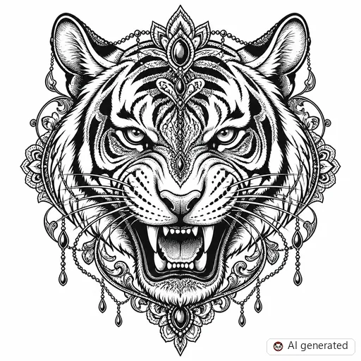 Tiger tattoo design in Ornamental style