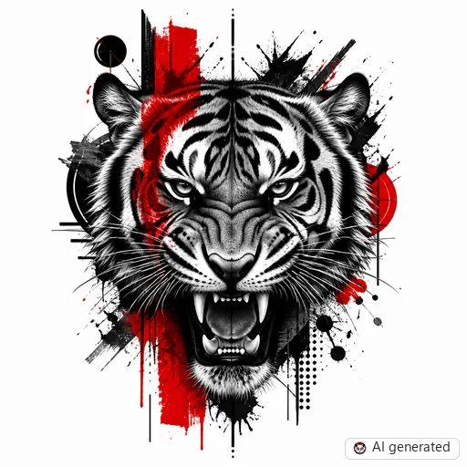 Tiger tattoo design in Trash Polka style
