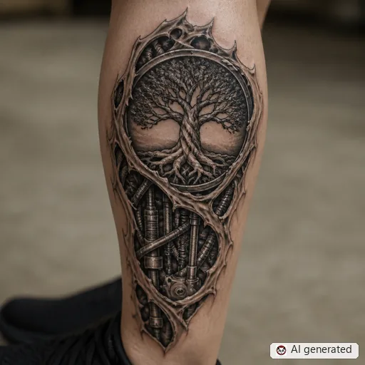 Tree of life tattoo design in Biomechanical style