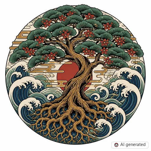 Lebensbaum-Tattoo-Entwurf im Stil Japanisch (Irezumi)