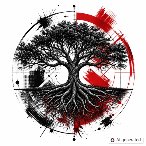 Tree of life tattoo design in Trash Polka style